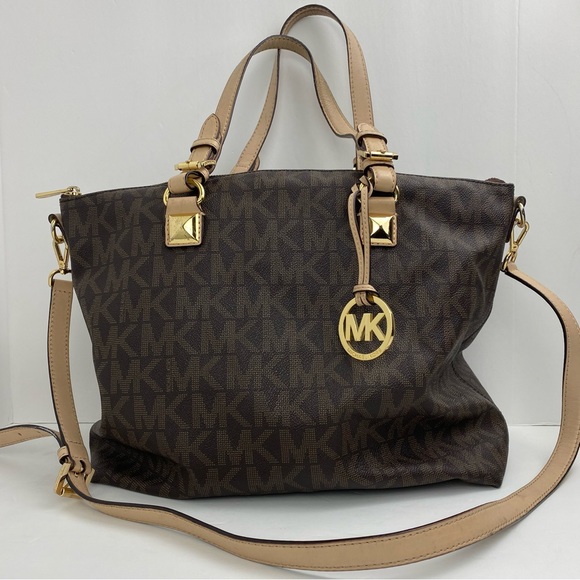 MICHAEL Michael Kors Handbags - MICHAEL Michael Kors MK Logo Brown Signature Multifunction Tote Bag Handbag